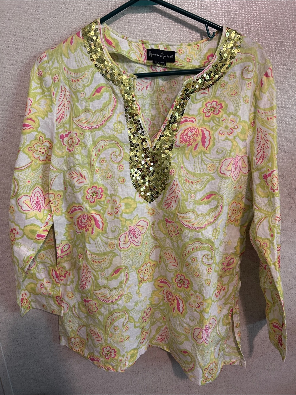 Vineyard Vines Yellow & Pink Paisley Sequin-Trim Tunic